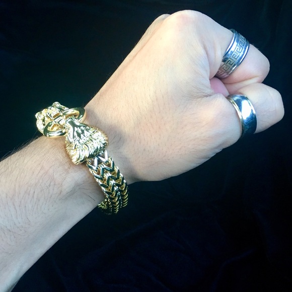 LION DOUBLE FRANCO BRACELET 18K GOLD MADE IN ITALY - Picture 4 of 8